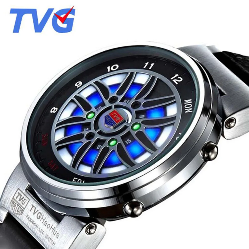 

TVG Led Watches Men Fashion Creative Car Roulette Binary Led Watches Men Sports Watches Men Watches Male Watch relogio masculino