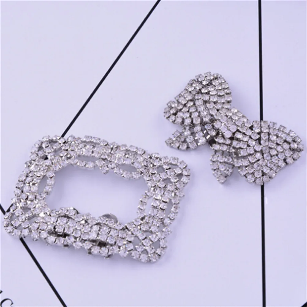 2Styles Fashion Square Bowknot Shape Clips For Shoe Decorations Rhinestone Shoes Buckle Elegant Silver Shoe For Women Girl