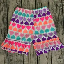 Сердце печати для Святого Валентина D мода супер Мягкий хлопок двойной Шорты с кружевом Бутик Горячая Toddle Детская Одежда для девочек