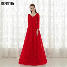 BEPEITHY Новые Модные Красные кружевные длинные платья для выпускного вечера De Festa Longo элегантные вечерние платья с длинным рукавом