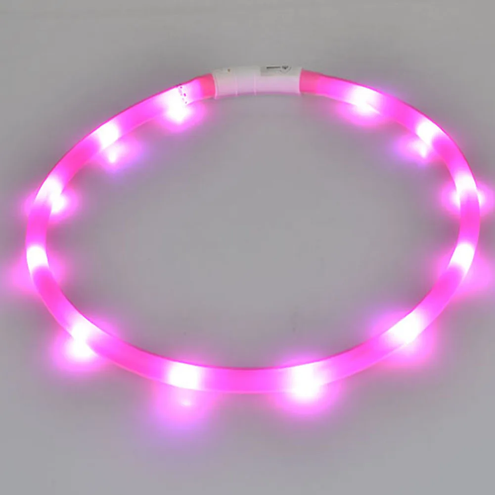 Перезаряжаемый USB светодиодный ошейник для маленьких собак, светильник, светящийся ночной безопасный собачий ошейник большого размера, товары для кошек, щенков, harnais - Цвет: Розовый