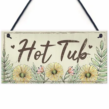 

Meijiafei Hot Tub Sign Garden Plaque Decor Hanging Wall Door Shed Chic Novelty Sign Home Signs For Her 10" X 5"