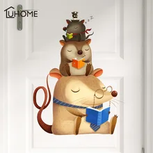 Прекрасные Три мыши чтения книга мышь Наклейка на стену Съемный Винил Искусство Наклейки на стены Детская комната Наклейка украшение