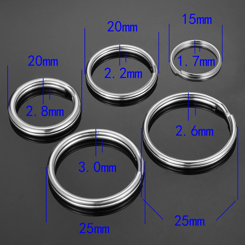 

10pcs/lot 15mm 20mm 25mm Stainless Steel Hole Key Ring Key Chain Rhodium Plated Round Split Keychain