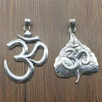 

1pcs Om Pendant Charms Jewelry Large Bodhi Leaf Om Yoga Symbol Charms For Jewelry Making Antique Silver Color