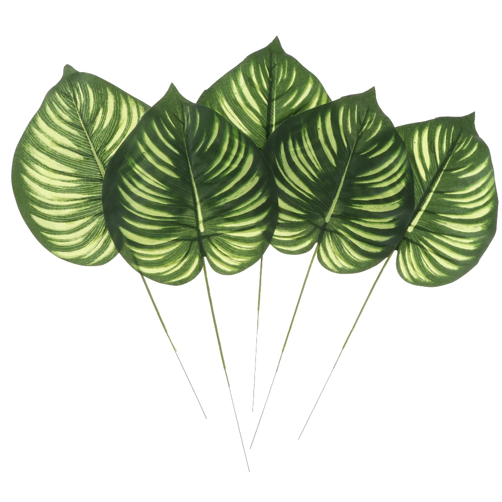 Pack of 5pcs Tropical Foliage Large Green Leaf Leaves, for Home Garden Decoration