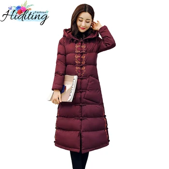 

Large Size Down Cotton Jacket Winter Women Parkas 2018 New Thick Cotton Padded Coat Chinese Style Hooded Female Overcoat DT0458