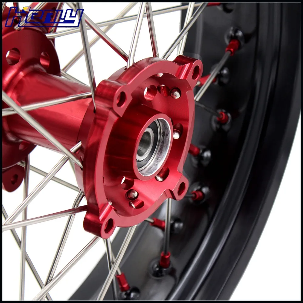 3,5/4,25 супермото Motard, колесные диски комплект для HONDA XR650L 1993 1994 1995 1996 1997 1998 1999 2000- красный ниппель CNC OEM размер