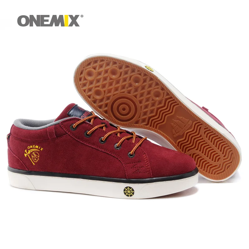 Onemix رجل التزلج أحذية الرجال جلد البقر من جلد الغزال الكلاسيكية لطيفة الإمالة رياضية التزلج الفتيان شقة الرياضة في الهواء الطلق المدربين