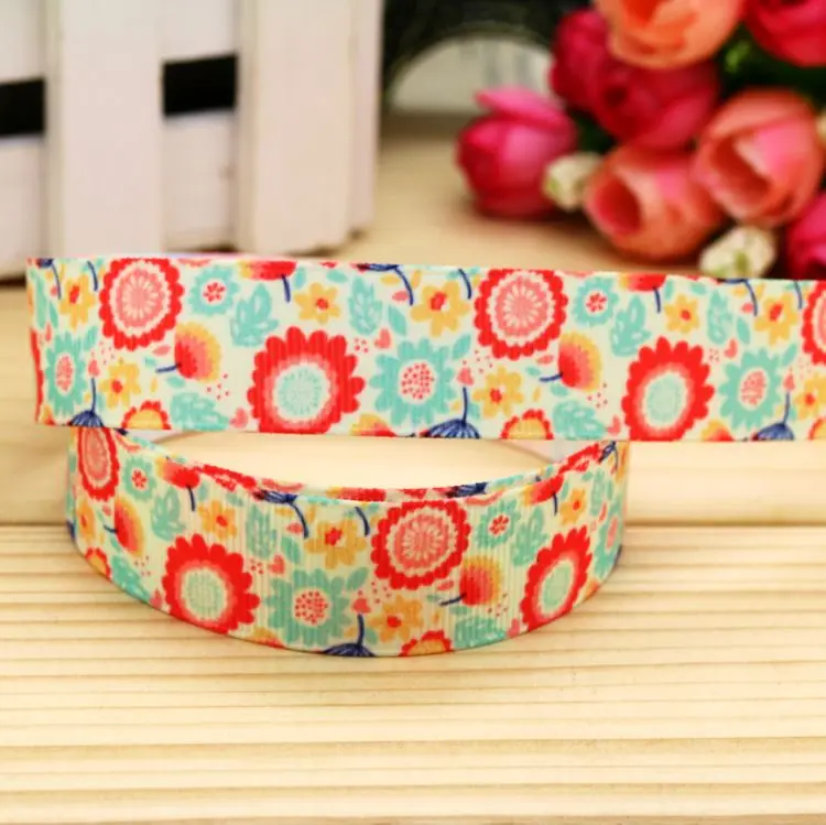 

7/8'' Free shipping flowers printed grosgrain ribbon hair bow headwear party decoration wholesale OEM 22mm H5346