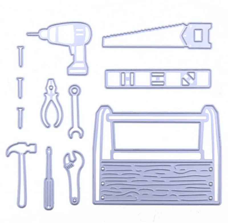 12pcs/Set Necessities in Tool Box Metal Cutting Dies Stencils for DIY Scrapbooking Photo Album Paper Cards Decorative China Art 12pcs/Set Necessities in Tool Box Metal Cutting Dies Stencils for DIY Scrapbooking Photo Album Paper Cards Decorative China Art