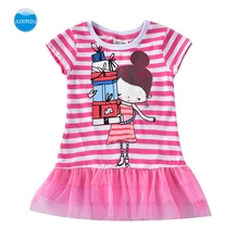 JUXINSU/кружевное платье-пачка с короткими рукавами для девочек милое летнее платье принцессы в полоску с рисунком Одежда для маленьких девочек от 1 до 7 лет