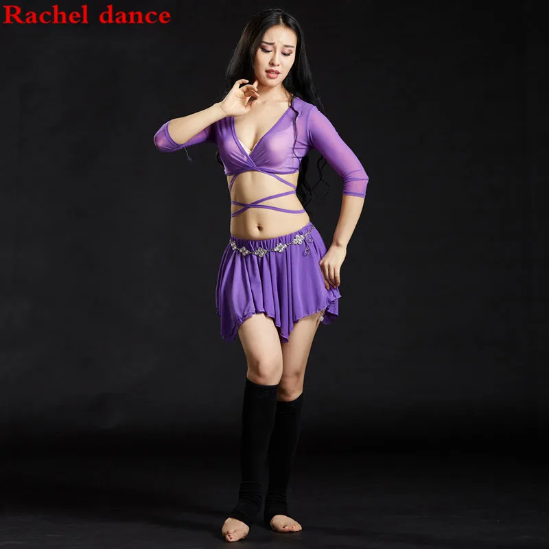 Производительность 5 видов цветов Женская танцевальная Профессиональный Размер S-L 2 шт. комплект бюстгальтер, пояс юбки длинные восточные