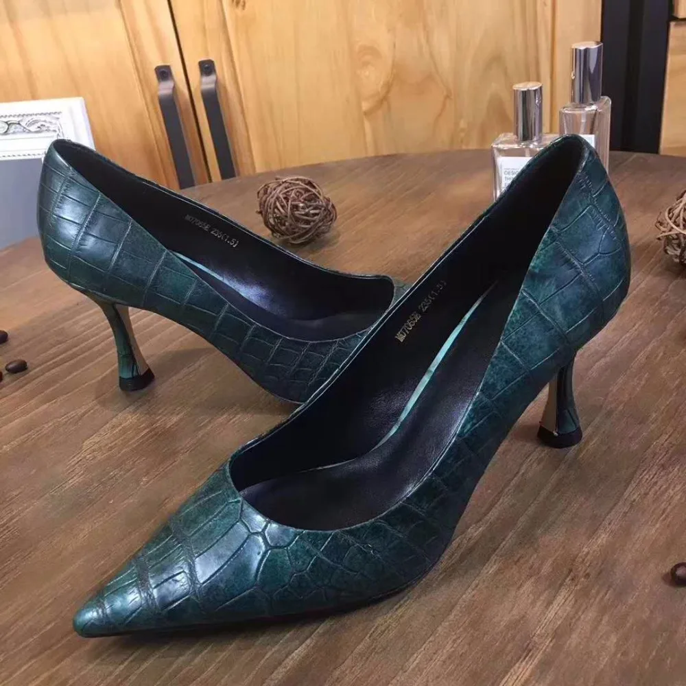 Bauchhaut Heel Gelb Schwarz Mode High Pumpe 2018 Dame Echte Lila Frauen Neue Reale Schuh Krokodil Für 100 YzaZwq