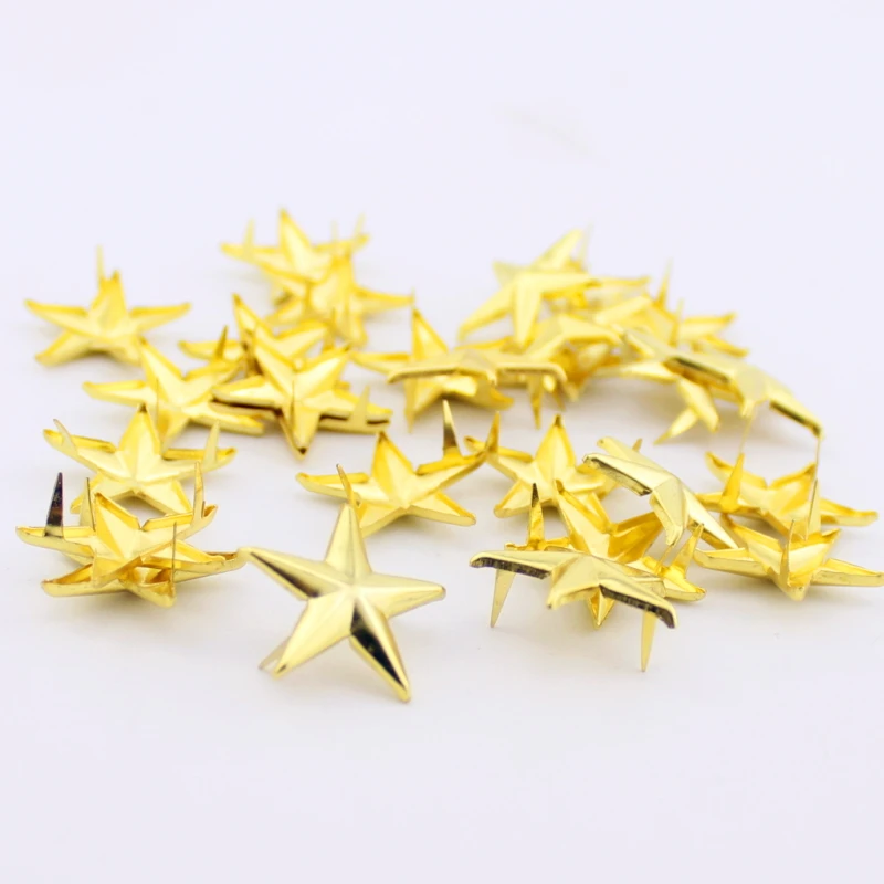 

50pcs 20mm golden Metal Star Rivet Nickel DIY Stud 2 Prongs Punk Rock Spike Lethercrafts Accessies Retail/Free Shipping