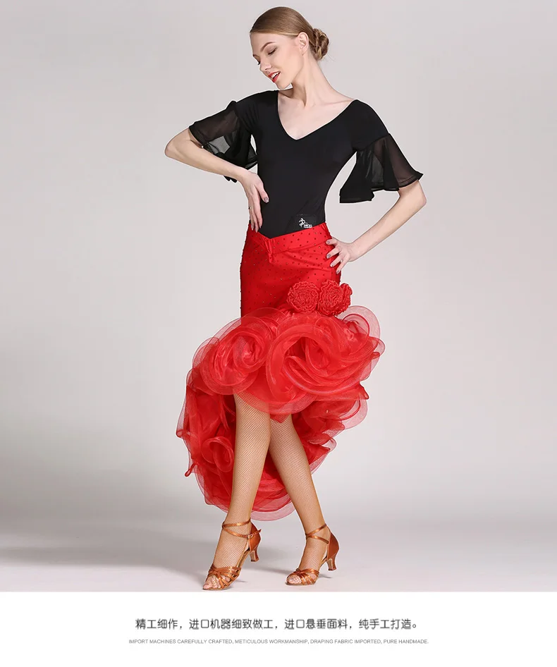 2017 Новый латинский танец костюм рубашка и горный хрусталь юбка для женщин высокого качества спираль латинский Бесплатная доставка Лидер