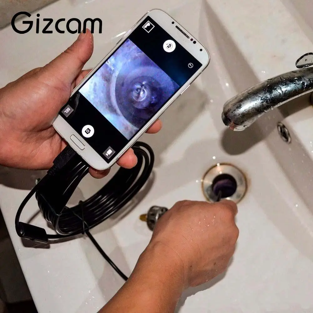 Goedkoop Gizcam 1 M Android Telefoon PC Computer 7mm Endoscoop Waterdichte Borescope Micro USB Camera Inspectie Tube Pijp Slang Video Camera