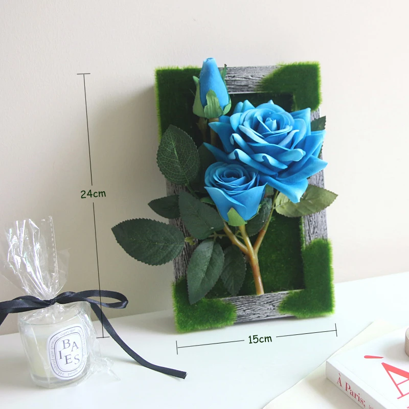 JAROWN Wall Mounted 3D Simulation Rose Flowers Photo Frame Wedding Decoration Artificial Silk Flower Home Decor (2)