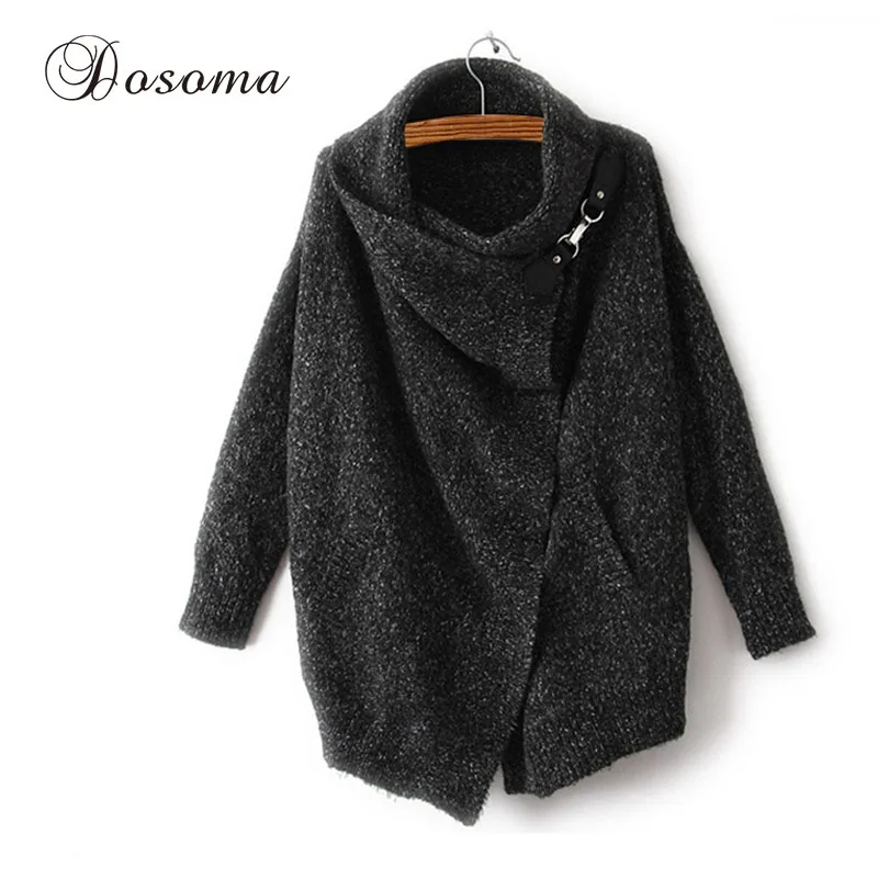 Dosoma Irregular Mohair Cardigans Women Scarf Collar Knit