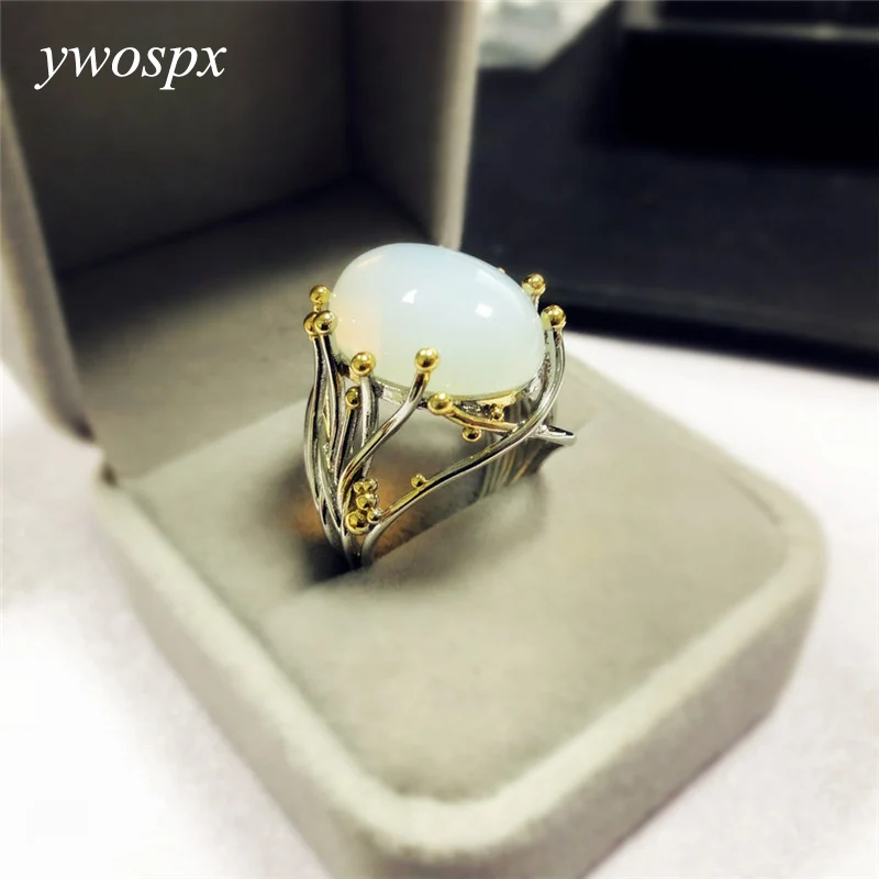 YWOSPX, винтажное серебряное кольцо с лунным камнем, белый опал, лоза, кольца для женщин, обручальное кольцо на День святого Валентина, SZ 6-10 Y30