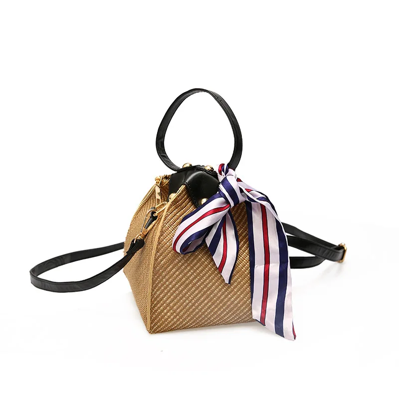 

2019 Straw Beach Bag with Handkerchief Bolsa Feminina Shoulder Bag Messenger Crossbody Bags for Women 2018 Bolsa De Palha Donna