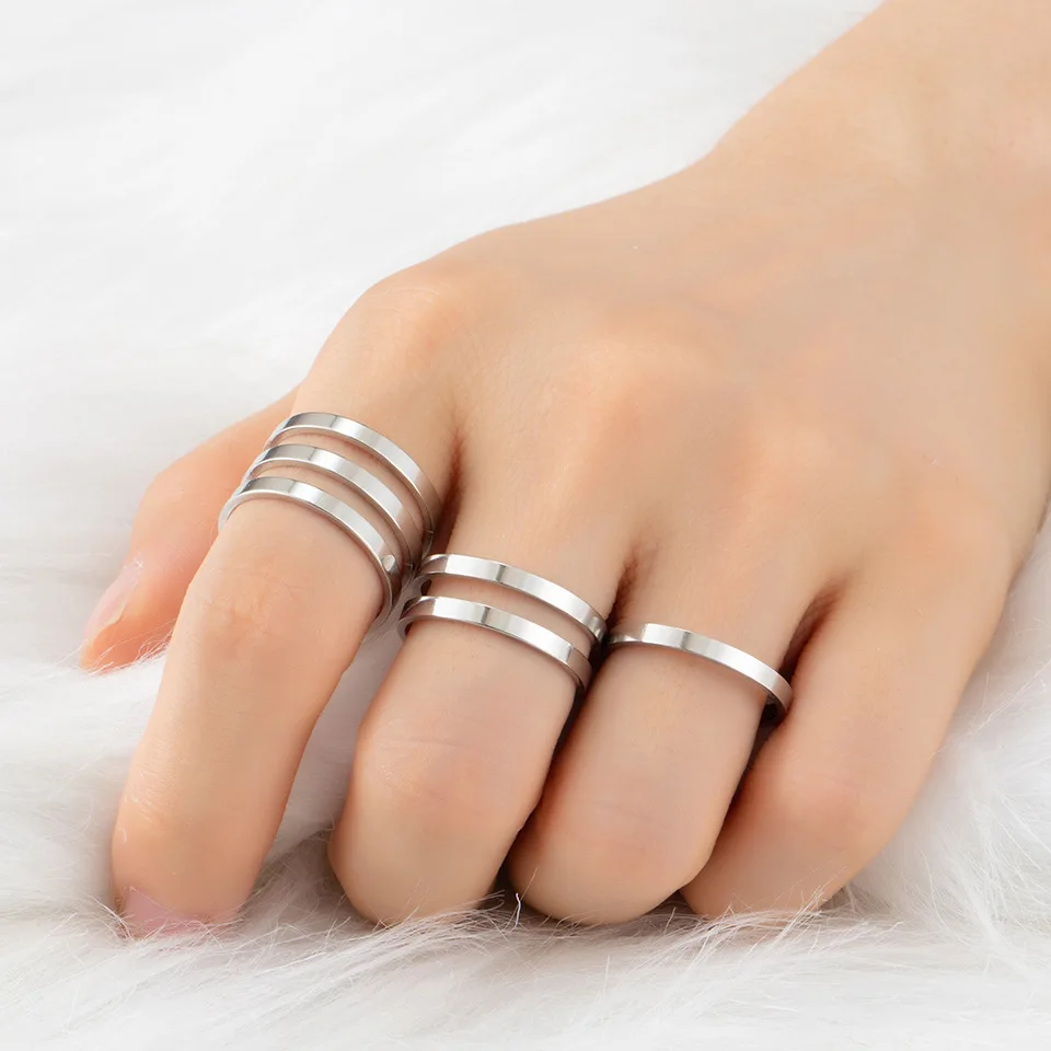2018 New Trendy Golden Silver Stainless Steel Resizable Adjustable Opening Engagement Rings Set For Women Jewelry Accessories