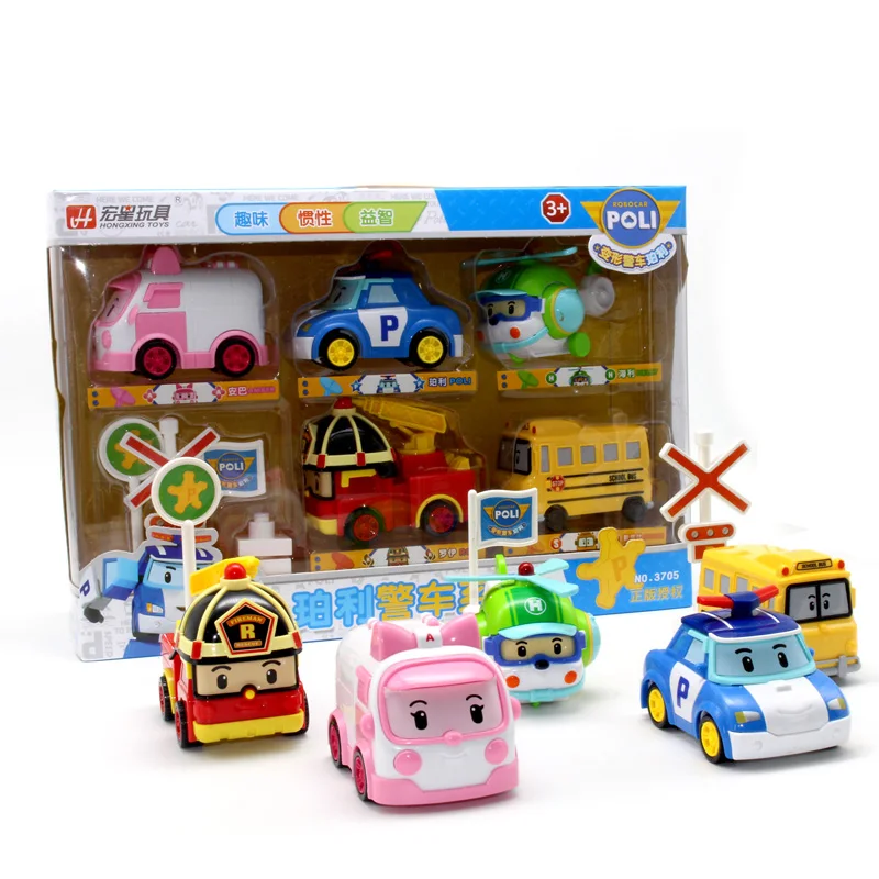 Цена Детские игрушки Аниме фигурки автозаправочная станция Anba Автомобильные Игрушки Robocar Poli металлическая модель игрушечный автомобиль для дет...