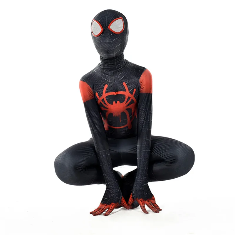 2XL Человек-паук в Spider-Verse Майлз Моралес Косплей-костюм супергерой Zentai Взрослые Дети Мальчики Человек-паук костюм боди