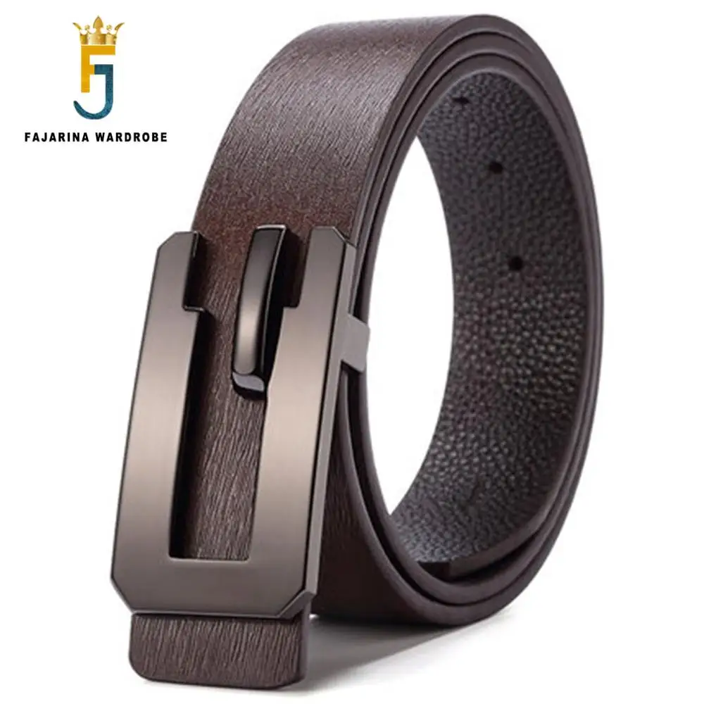 

FAJARINA New Designer Unique Mens Quality Fashion Cowhide Genuine Black Leather Slide Buckle Belts Men Belt Strap Jeans LUFJ572