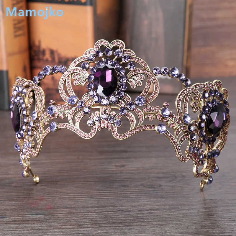 Mamojko, модные ювелирные изделия, фиолетовая Хрустальная корона для женщин, свадебные темпераментные стразы, тиара, украшение для волос для невесты, Femme