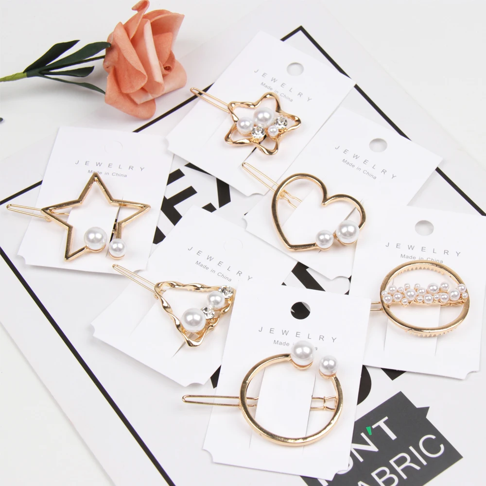 

AHB Hair Accessories Korean Geometric Women Pearl Hairpins Alloy Hair Clips for Girls Gold Hairgrips Fashion Hair Barrettes