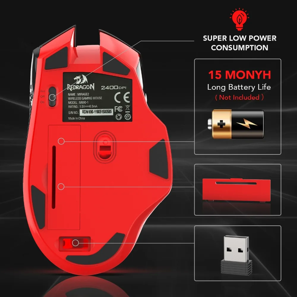 Redragon Professional Wireless Gaming Mouse 8 Buttons Mice for MMO Pro Gamers PC Computer Laptop Redragon Professional Wireless Gaming Mouse 8 Buttons Mice for MMO Pro Gamers PC Computer Laptop
