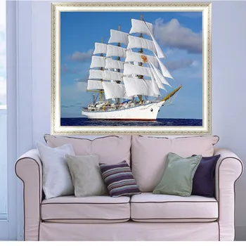 

5D DIY Diamond Wall Sticker Ship Boat Painting Sailing Cross Stitch Full Square Drill Rhinestone Ribbon Embroidery Crafts
