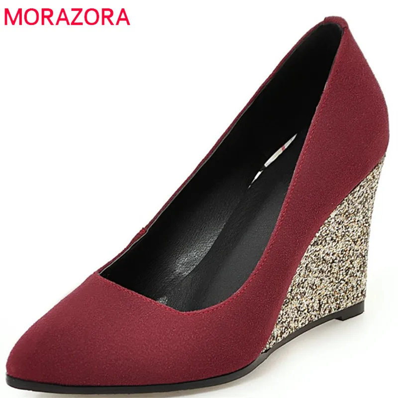 

MORAZORA 2018 new arrival pumps women shoes pointed toe spring summer elegant dress shoes comfortable wedges shoes woman