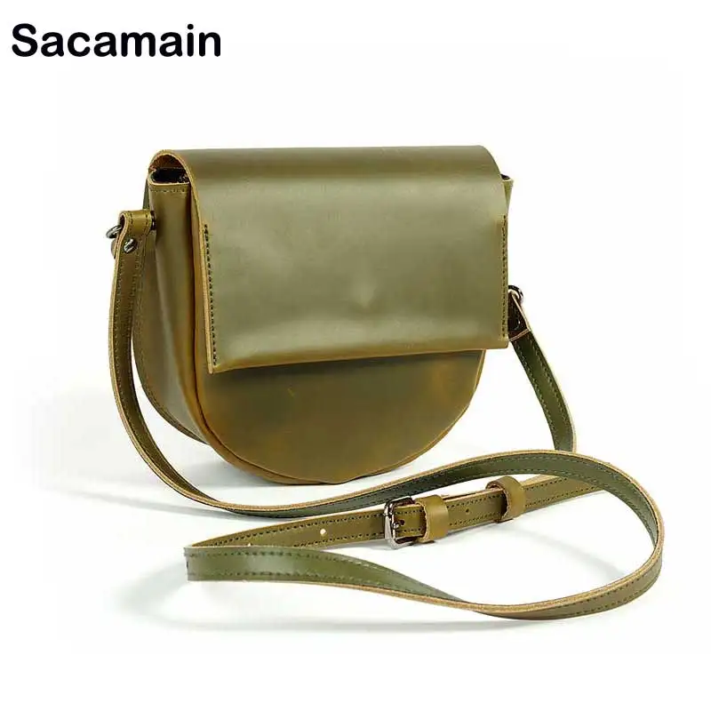 

Sacamain Brand New Arrival Saddle Shape Women Messenger Bag Vintage Designer High Quality Shoulder CrossBody Bag Genuine Leather