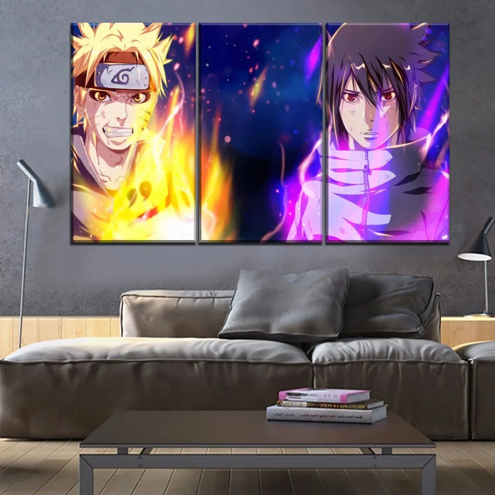 

Canvas Decor Framework 3 Panel Naruto Uzumaki And Sasuke Uchiha Painting Wall Art Anime Naruto Poster Modern HD Print Type