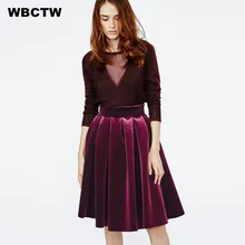 Плиссированные Юбки Midi Женские Нестандартного Размера 6XL 7XL Черный Твердые Высокая Талия Осень Зима Falda Теплый Старинные Бархат Юбка