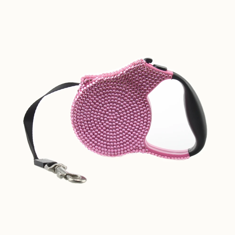 Koop Strass Hondenriem Intrekbare Kleine Ras Terugtrekken Uitschuifbare Training Lead 3 m Roze Steen Zwart Touw voor Kat Doggie Kitten