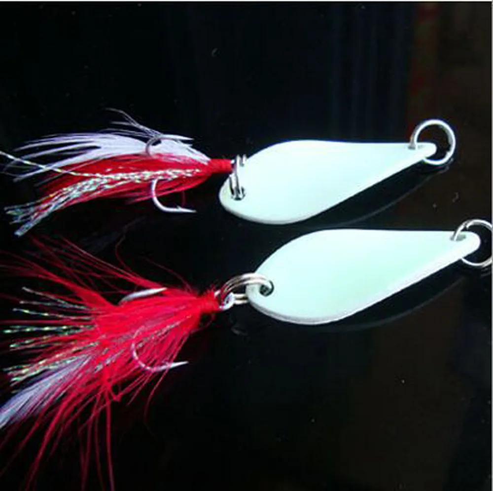 10PCS Night Fishing Glow Feather Treble Hook Spinner Spoon Lure baits