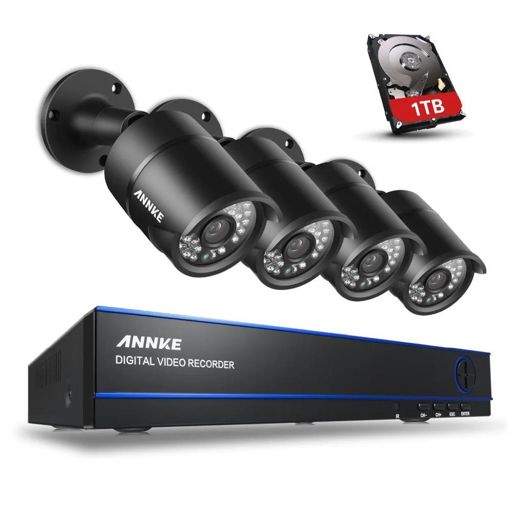 ANNKE 4CH 1080P AHD DVR Kits 4PCS 2.0MP IR Night Vision Waterproof Security Camera Video CCTV System