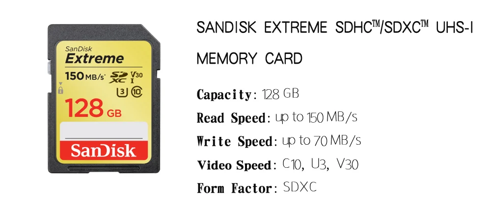 Карта памяти SanDisk Extreme SDHC/SDXC SD карты в формате 4K UHD, 64 ГБ 128 C10 U3 V30 150 МБ/с. UHS-I флеш-карта, бесплатная доставка
