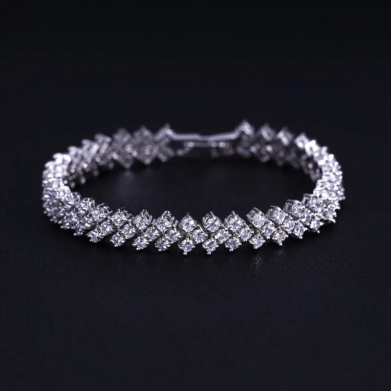 

Roman Design 3 Row Cut 2mm Round Shape AAA+ Cubic Zirconia Crystal Chain Bracelets