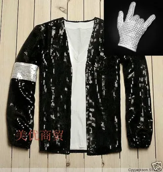 

Mj Michael Jackson clothes costume billie jean clothes men singers dancer stage show sequins coat XXX-3XL free shipping