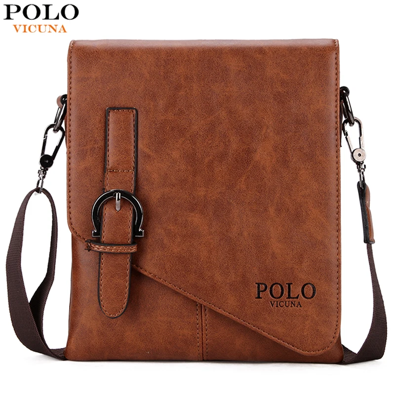 VICUNA POLO Unique Buckle Design Irregular Cover Open Mens Messenger Bag 2 Sizes Business Men Crossbody Bag Leather Man Bag Hot