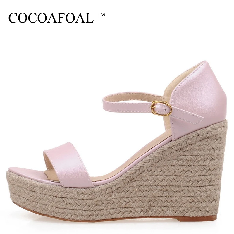 

COCOAFOAL Woamn White Wedges Sandals Plus Size 33 - 43 Ultra High Heels Sandals Sexy Platform Peep Toe Summer Black Pumps 2018