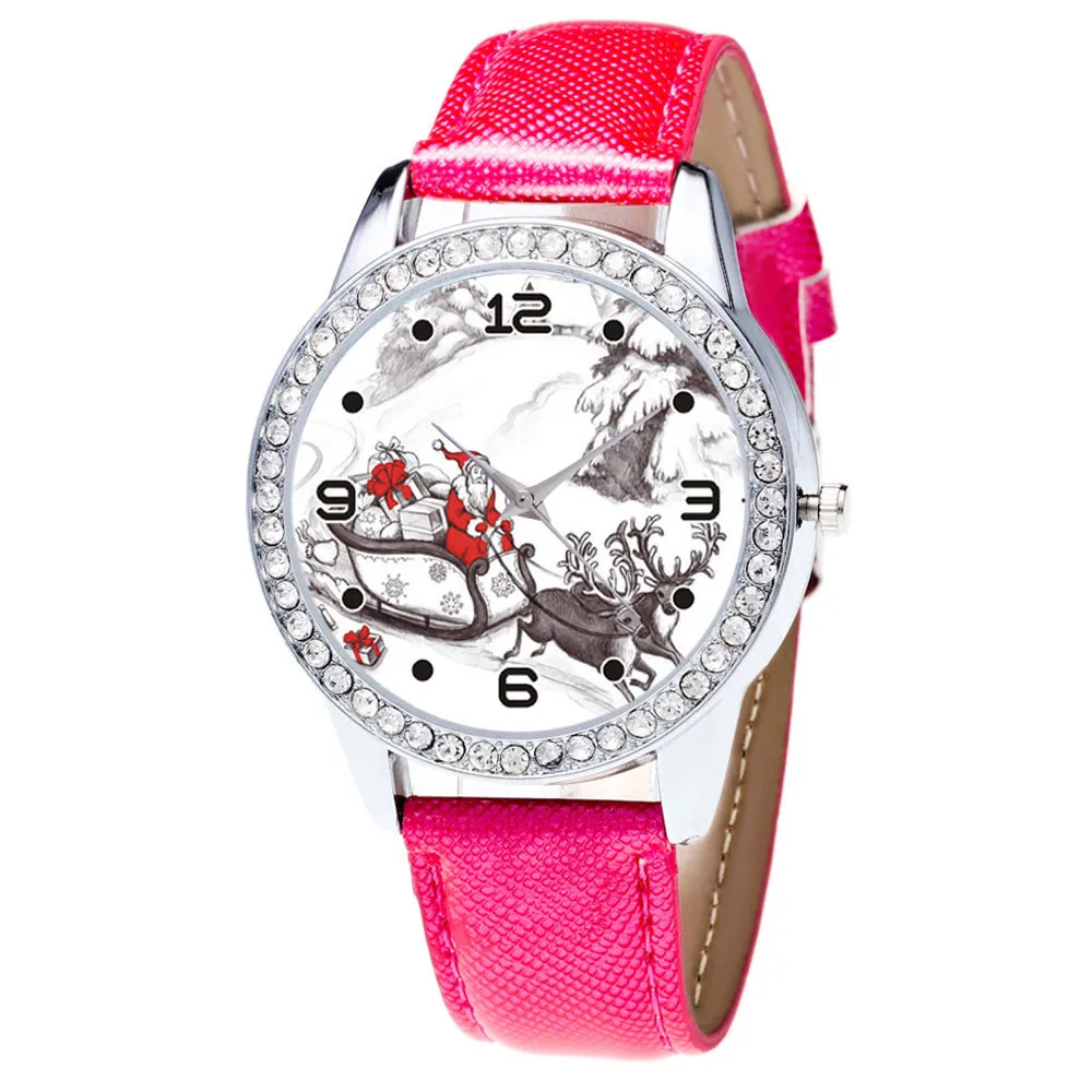 Christmas Sled Diamond Leather Band Analog Quartz Vogue Wrist Women Watch Christmas Sled Diamond Leather Band Analog Quartz Vogue Wrist Women Watch