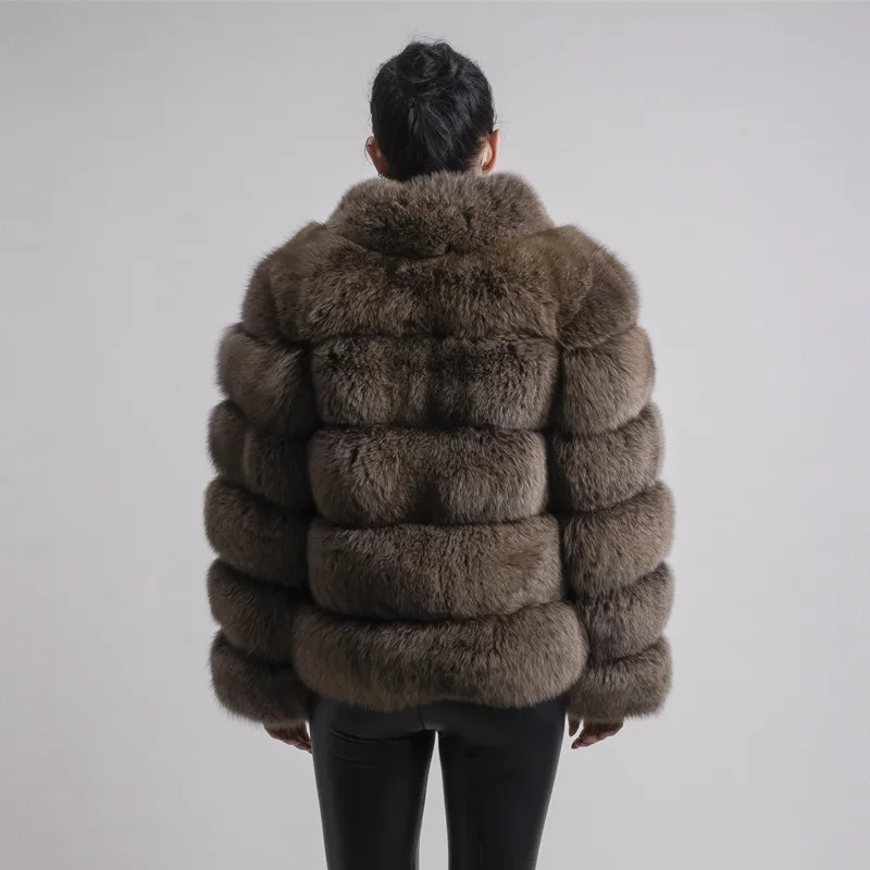 Женская зимняя шуба из натурального Лисьего меха с воротником стойкой|real fox fur