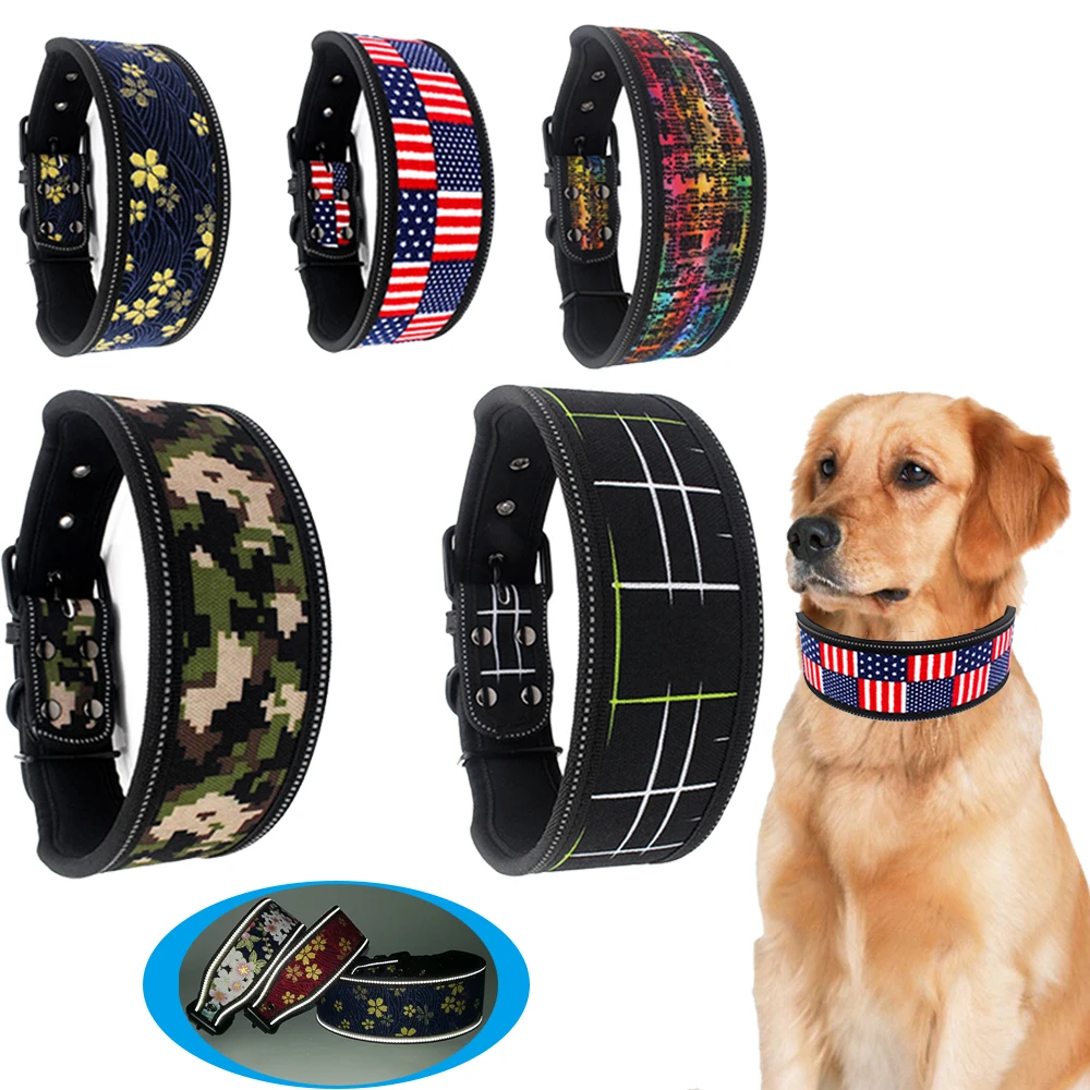 Dog Collar Reflective Nylon Adjustable Pet Collars For Medium Large Dogs Pitbull German Shepherd S M L