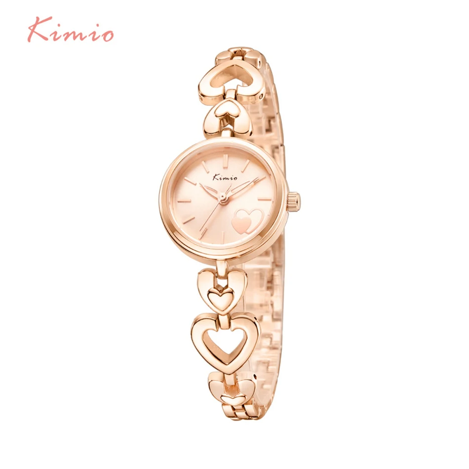 KIMIO Love Pattern Dial Heart Shape Rose Gold Bracelet Femme 2018 Watches For Women Fashion Skeleton Pointer Quartz Watch Women