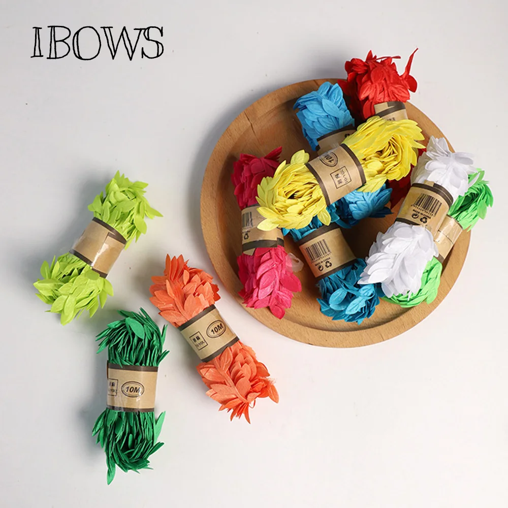 

IBOWS 10meters Colorful Silk Leaves Ribbon Artificial Leaf for Scrapbook DIY Accessories New Year Christmas Decoration